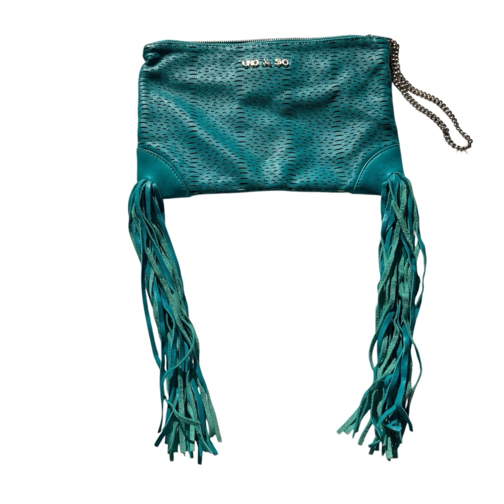 UNO de 50 | Spain Rare Teal Cut-Out Leather Fringe Wristlet Bag